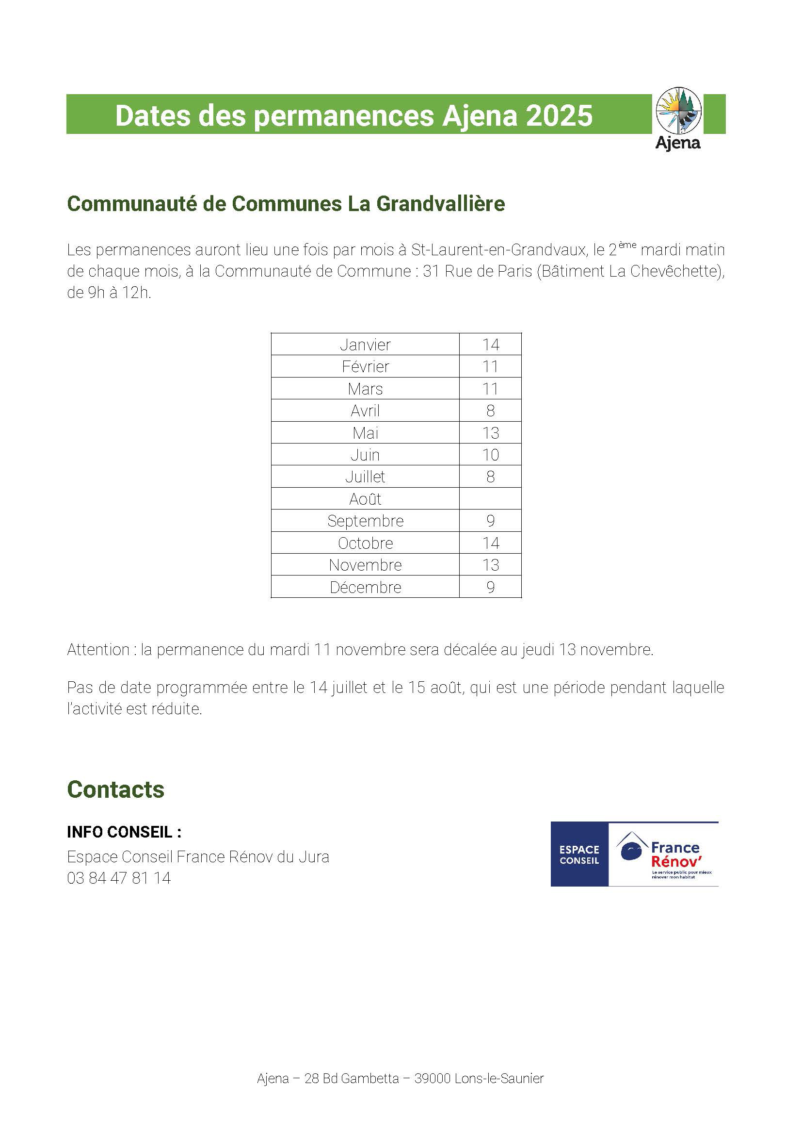 Dates permanences St Laurent 2025 sanscontactprive