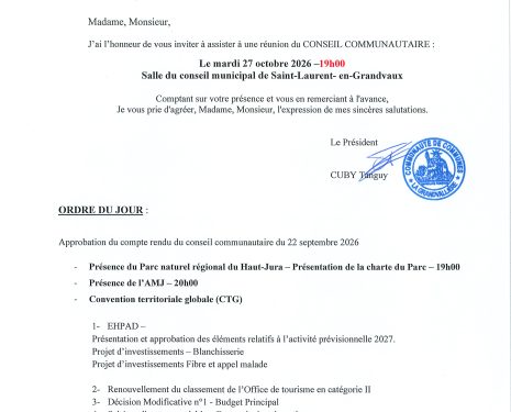 convocation conseil du 27 octobre 2026