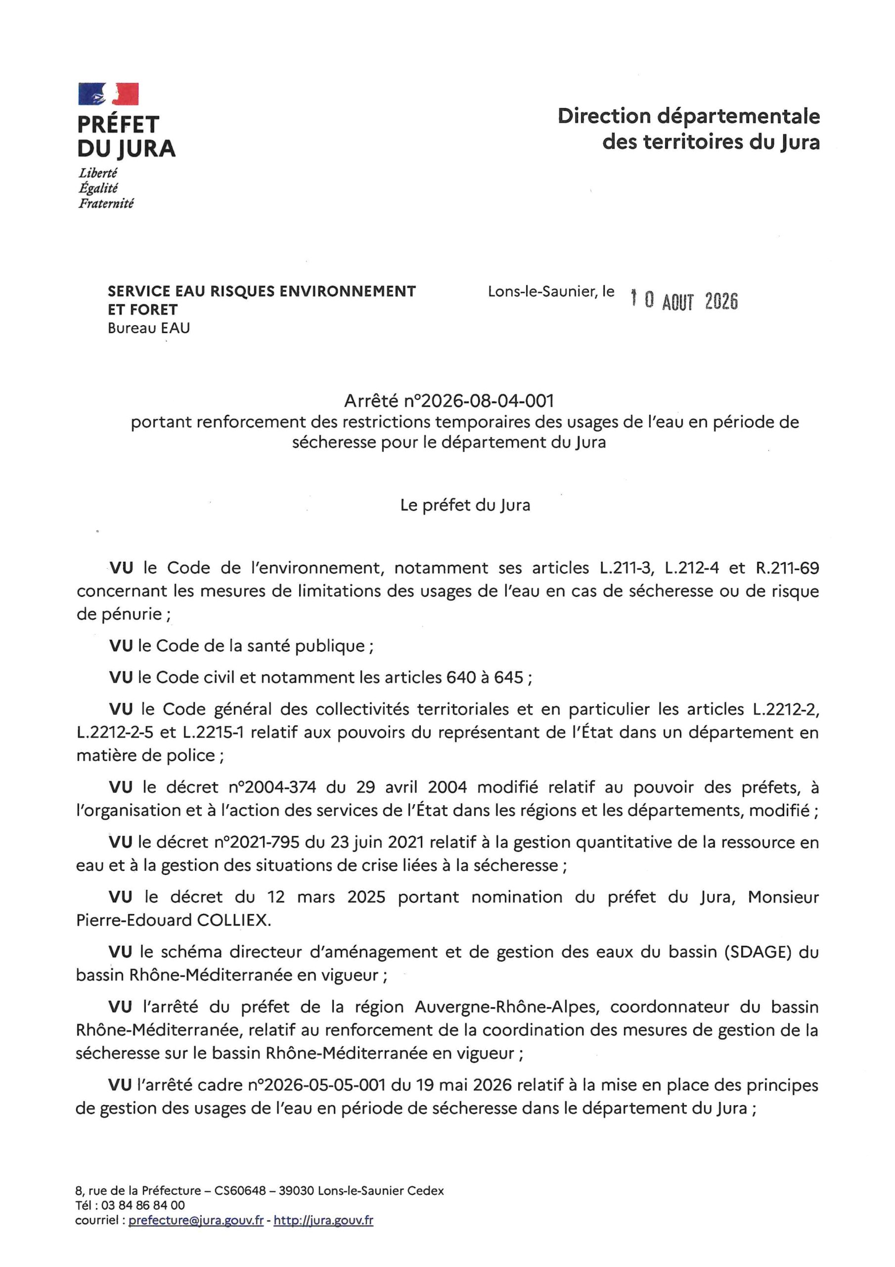 Première page de l'arrêté préfectoral